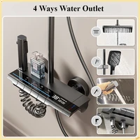 Wall Mounted Smart Temperature Display Luxury Shower Set Bathroom Piano Key 4 Ways Water Outlet Rainlfall Shower Faucet System 2