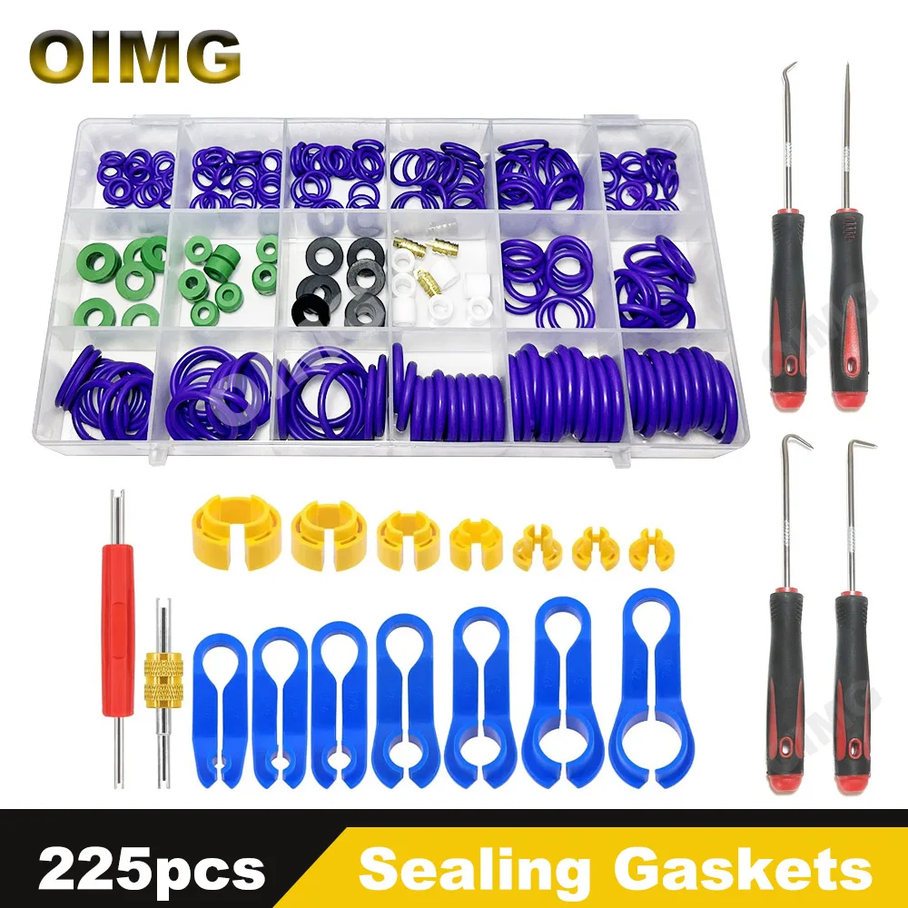 KEZE 595 Pezzi Kit O-Ring Per Aria Condizionata Auto - 36 Misure Metriche E SAE, Guarnizioni In Gomma Verde ID 3-22mm - 4