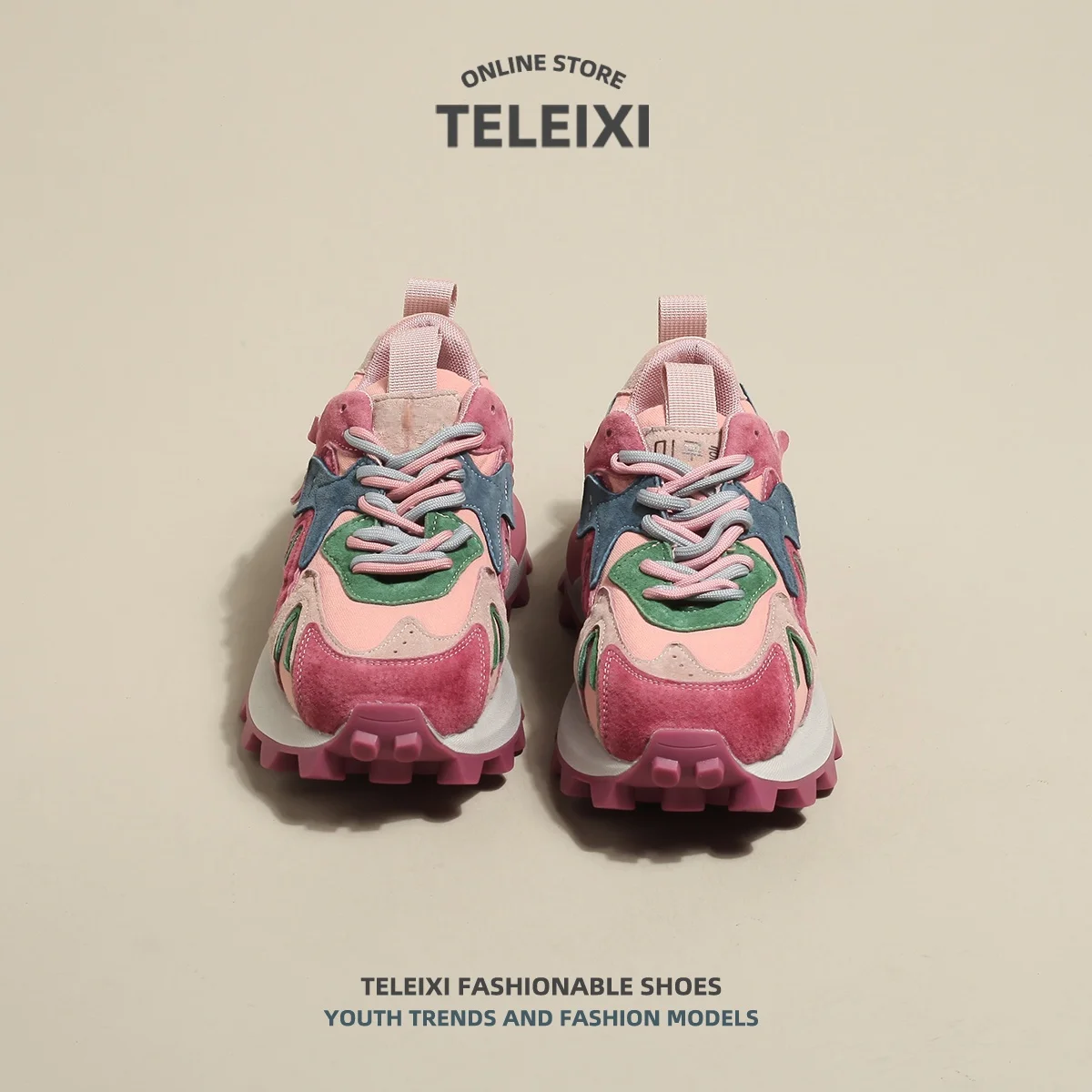 가을과 겨울 새로운 와플 신발을 2023 여성 Teleixi 질감 좋은  틈새 미끄럼 방지 야외 스포츠 아빠 신발