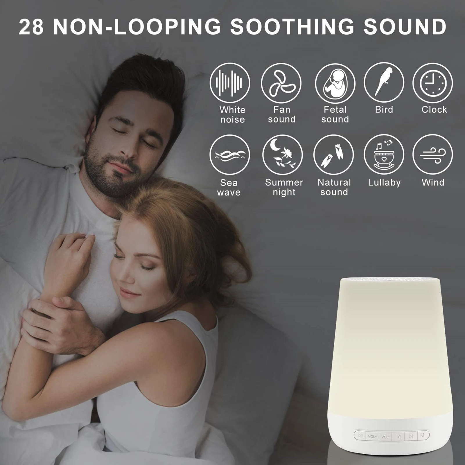 Multi-Color Night Light & Sound Machine with 28 Relaxing Sounds and Adjustable Sleep Timer