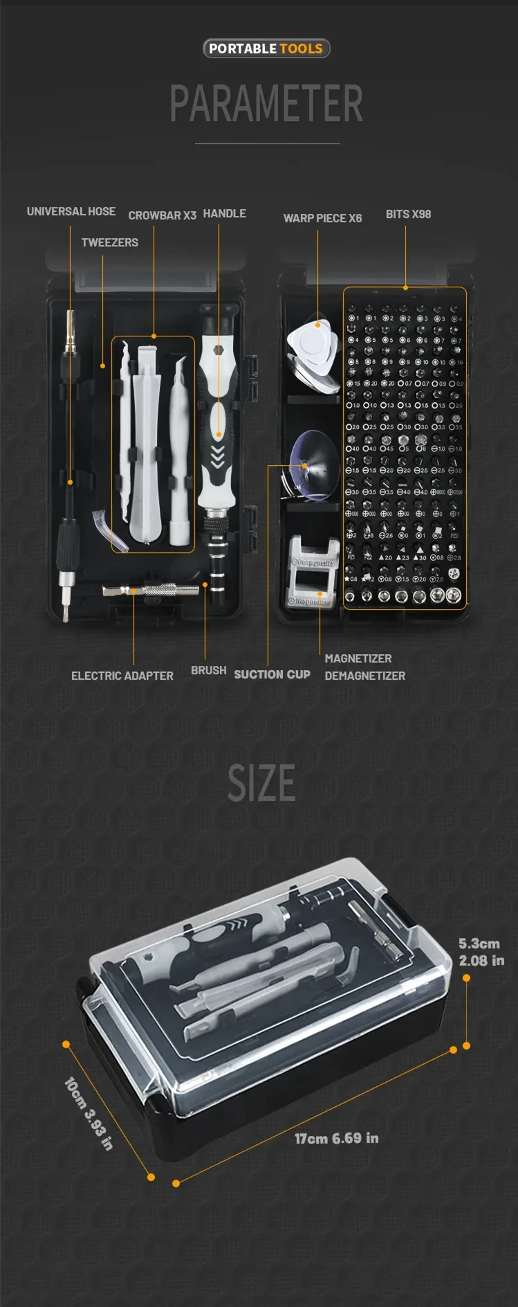 Präzisions-Schraubendreher-Set, 116-in-1, professionelles Reparatur-Handwerkzeug-Set mit 98 magnetischen Bohrern für PC, Xbox, PS4, Switch, iPhone – Detail 13