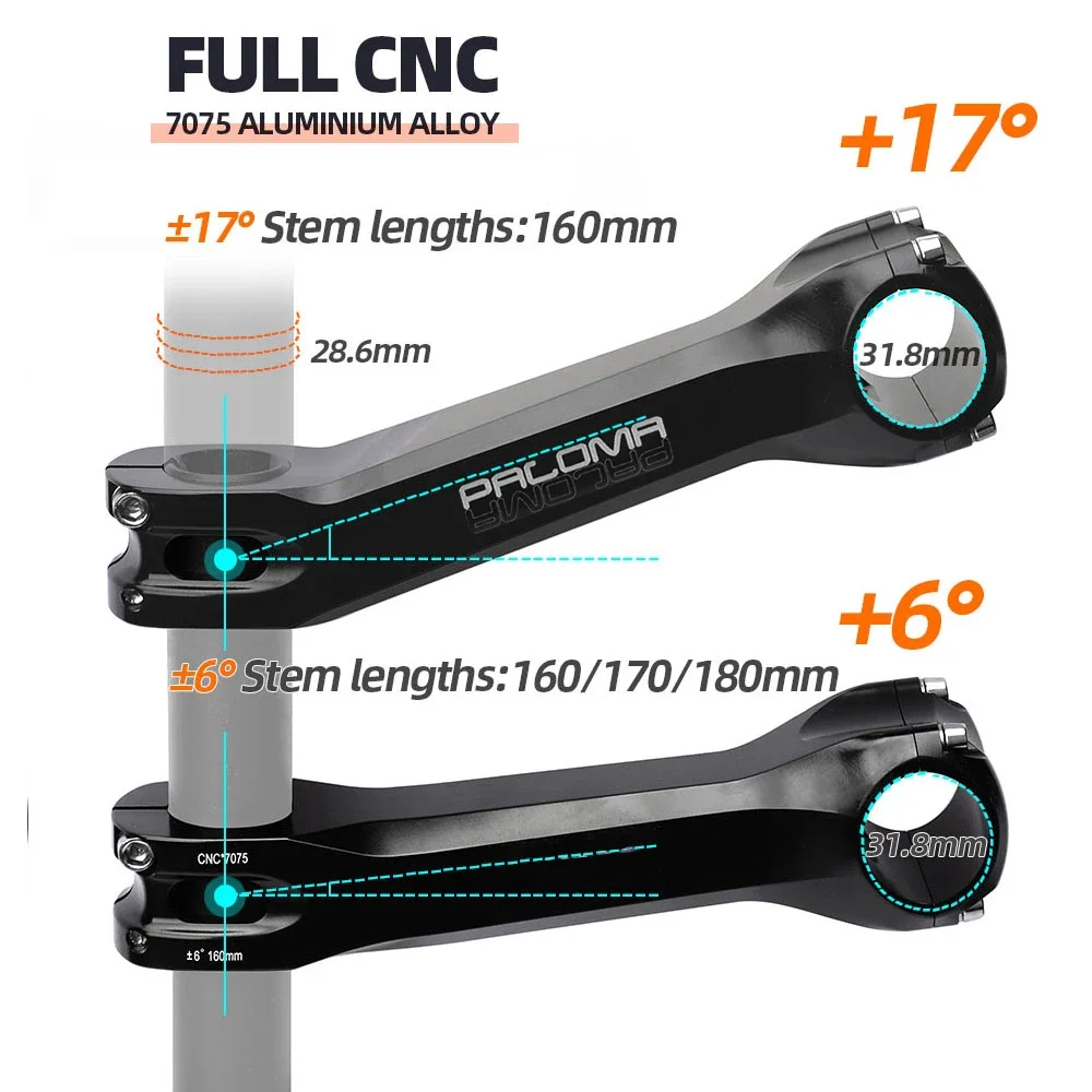 Paloma MTB Bicycle Stem CNC 7075 Aluminum ±6/17 Degree 160/170