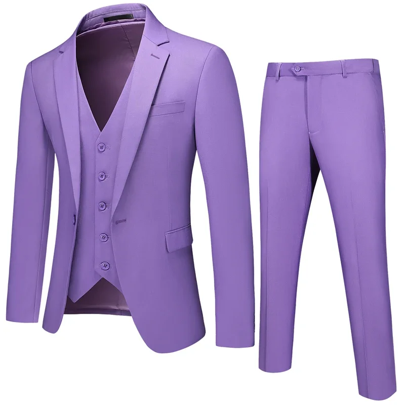 

Men double ventilation solid color suit,formal office suit,groom wedding party dress,blazer vest and pants,M-6XL,3pcs
