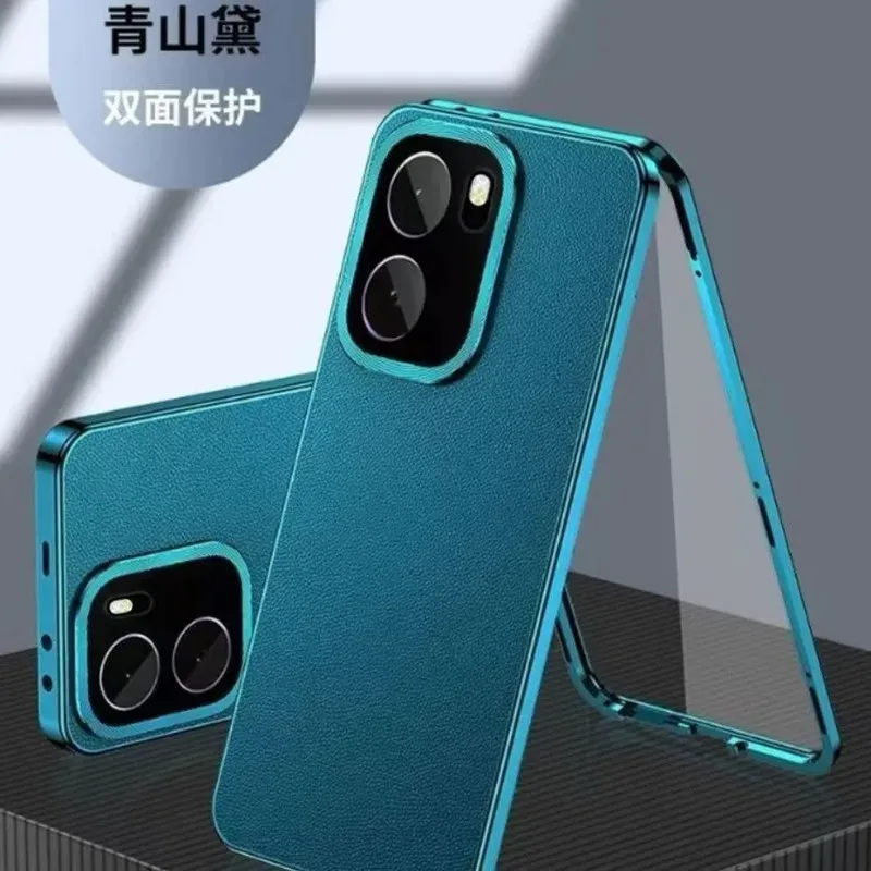 Luxury Double-Sided Tempered Glass Leather Cover with Shockproof Bumper