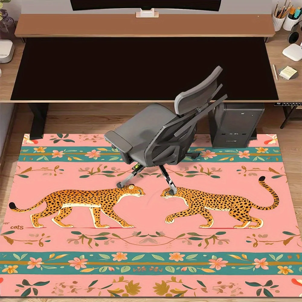 Pink Leopard & Floral Design Area Rug Large Washable Floor Mat for Living Room Bedroom Study Game Doormat Home Decor Carpet 3