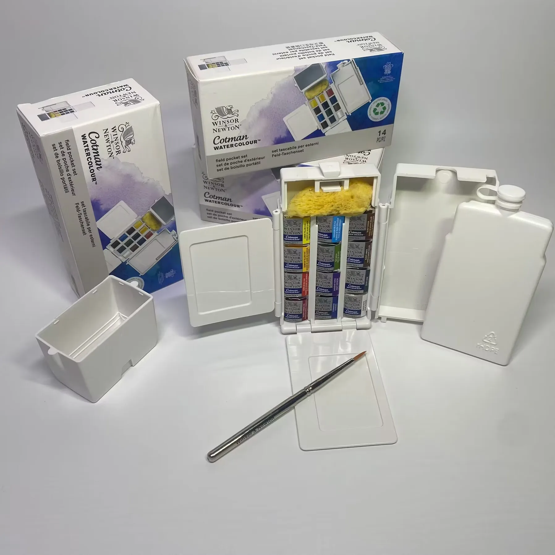 Winsor & Newton Cotman Watercolor Paint Field Pocket Portable Travel Set 12 Colors Half Pans Watercolor Painting Brush Sponge 1