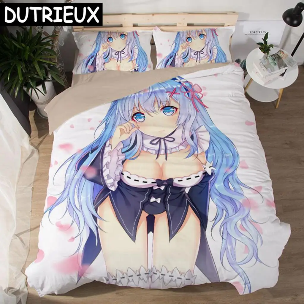 

Rem Ram 3D Cartoon Anime Print Bedding Set Duvet Covers Pillowcases One Piece Comforter Bedding Sets Bedclothes Duvet Cover 11