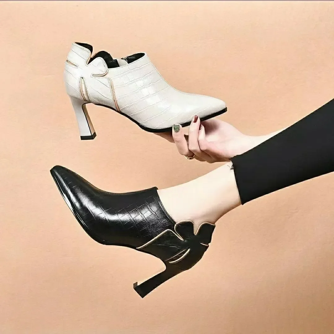 Fashion Plus Size 43 High Heels Women Comfort Pointed Black Women's Shoes Retro Slide Zipper Pumps Zapatos De Mujer 4