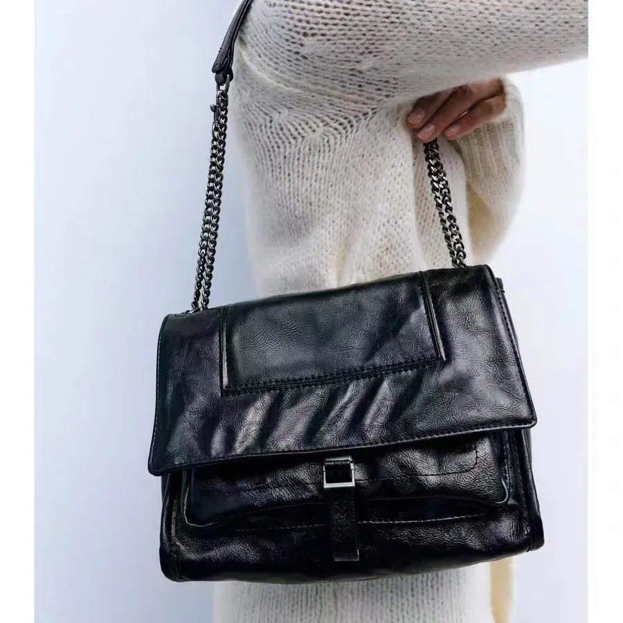 

vintage women shoulder bags designer simple chains crossbody bag retro big flap female purses 2023