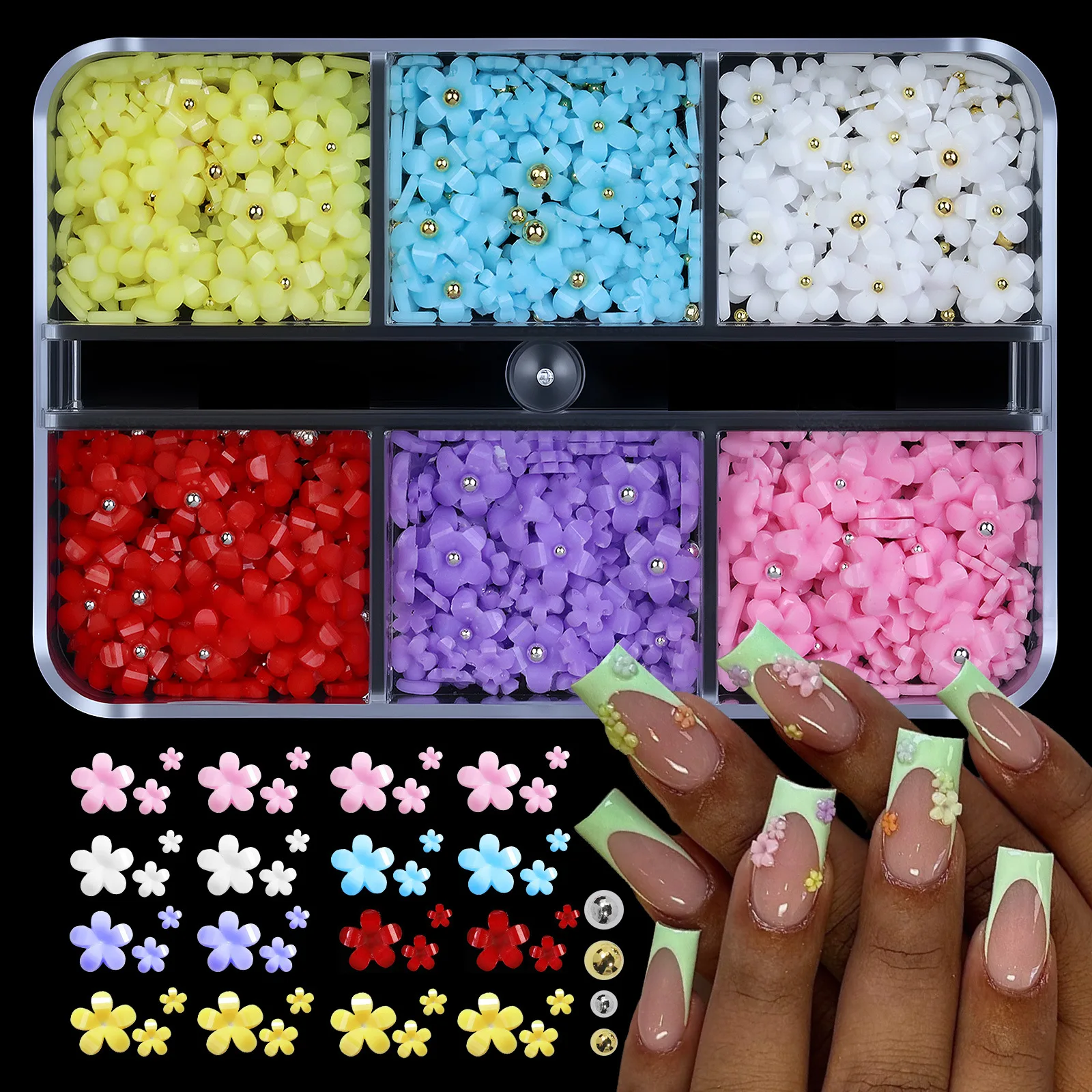 6/12/24 Gitter 3D Acryl Blumen Nagelkunst Deko-Set, gemischte Farben Harz-Blumen-Charms, DIY Maniküre Zubehör für Nagelstudios – Detail 9