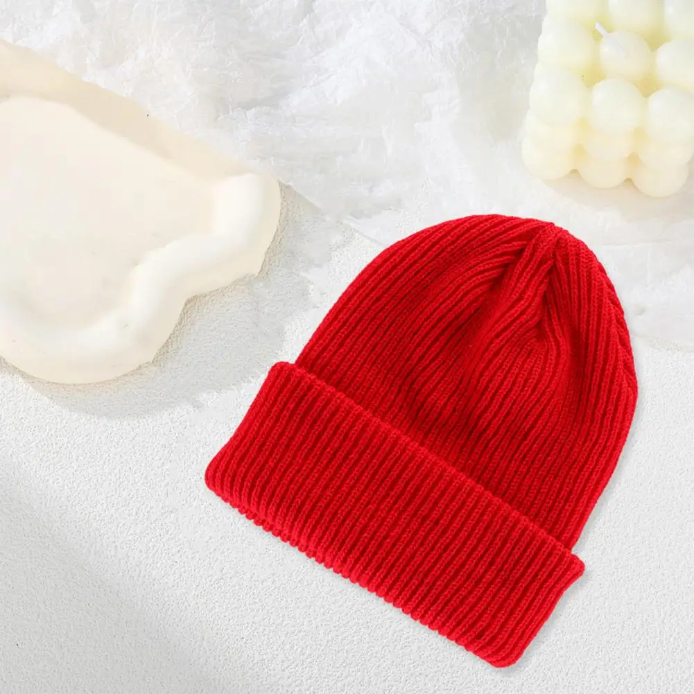 

Weather Thermal Hat Soft Warm Knit Beanie Soft Knitted Unisex Winter Hat High Elasticity No Brim Anti-slip Dome Top for Women