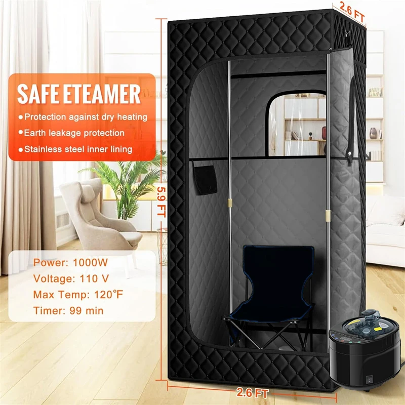 Description Picture 5 of itemPortable Steam Sauna for Home Spa Sauna Tent Sauna Box with 4L Steamer Remote Control Folding Chair