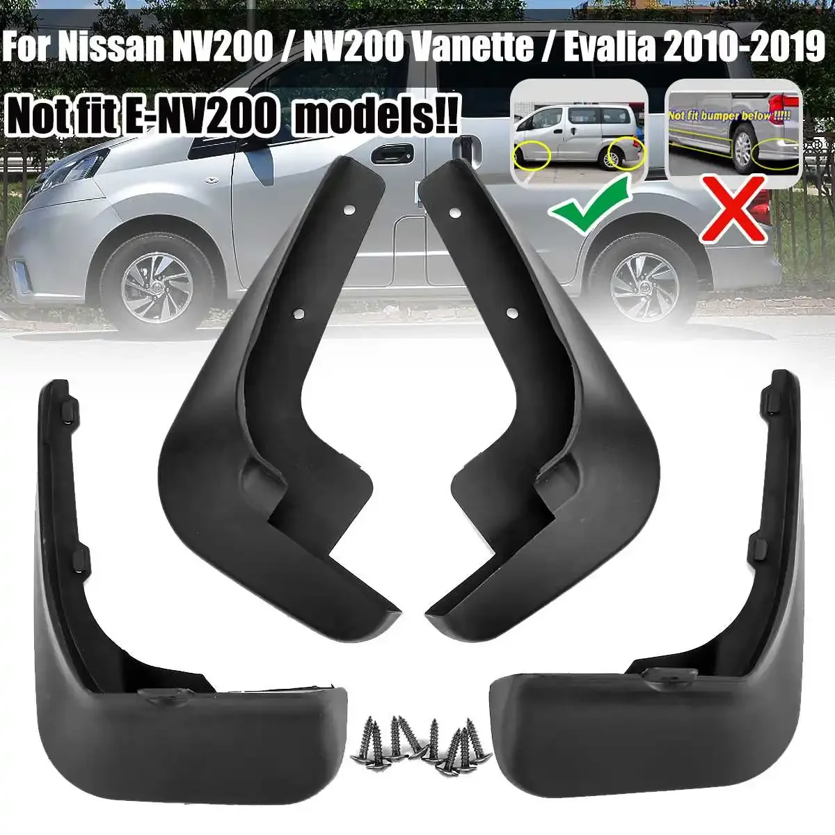 4 Pezzi Paraspruzzi Flessibili Paraspruzzi Parafanghi Anteriore Posteriore Per Nissan Nv200 Vanette Evalia 2010-2019 Kit Carrozzeria Accessori Auto
