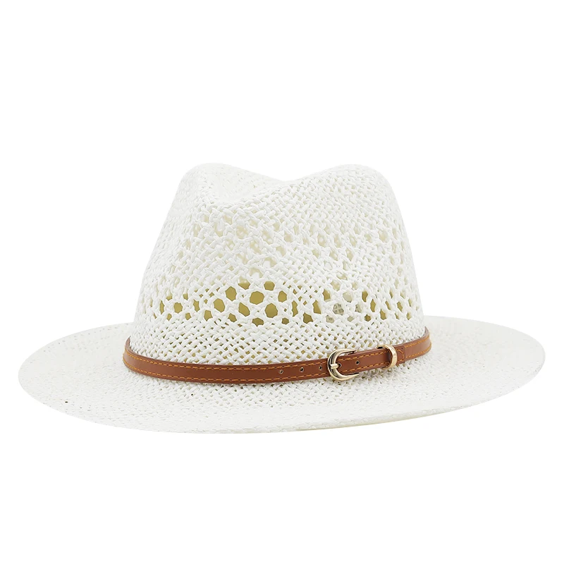 Fashion Hollowed Handmade Cowboy Straw Hat Women Men Summer Outdoor Travel Beach Hats Unisex Solid Western Sunshade Cap