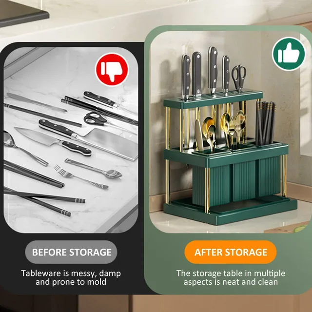 Kitchen Knife Holder Multi-Function Cutter and Cutlery Drainer Rack PP Space Saving Kitchen Utensil Organizer Rack New 3