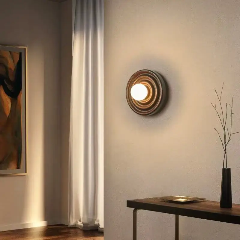 American Retro French Living Dining Room Background Wall Light Japanese Style Solid Wood Annual Wheel Bedroom Bedside Study