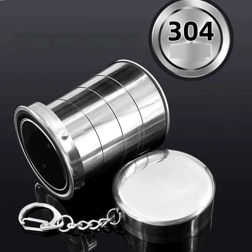 Stainless Steel Camping Mug Stainless Steel Folding Cup Telescopic Mug for Tea with Keychain Handcup Portable Outdoor Travel