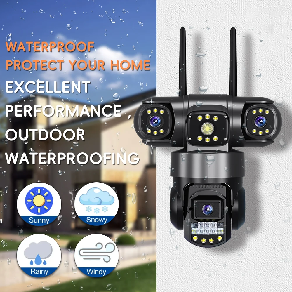 12MP Triple Lens 10X Zoom Camera 4G Sim Card 3 Screen 6K Security Outdoors Home Surveillance P2P Wireless WiFi Video Monitor 5