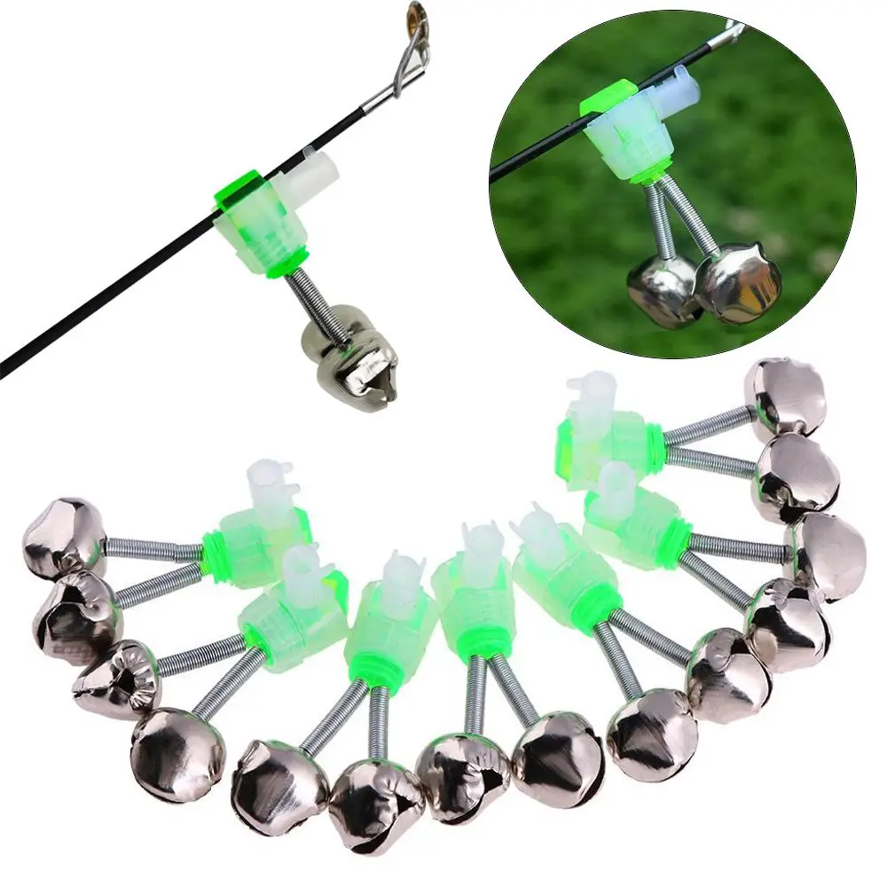

10Pcs Fishing Bite Alarms Twin Bell RingsTip Clip Bell Fishing Rod Bell Rod Clamp Ring Green ABS Fishing Accessory Bite Lure Tip