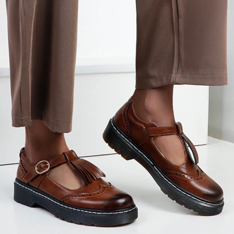 Spring Women's Flats Shoes Comfortable Black Brown Oxford Shoes For Women Loafers Designers T strap Casual Footwear Ladies