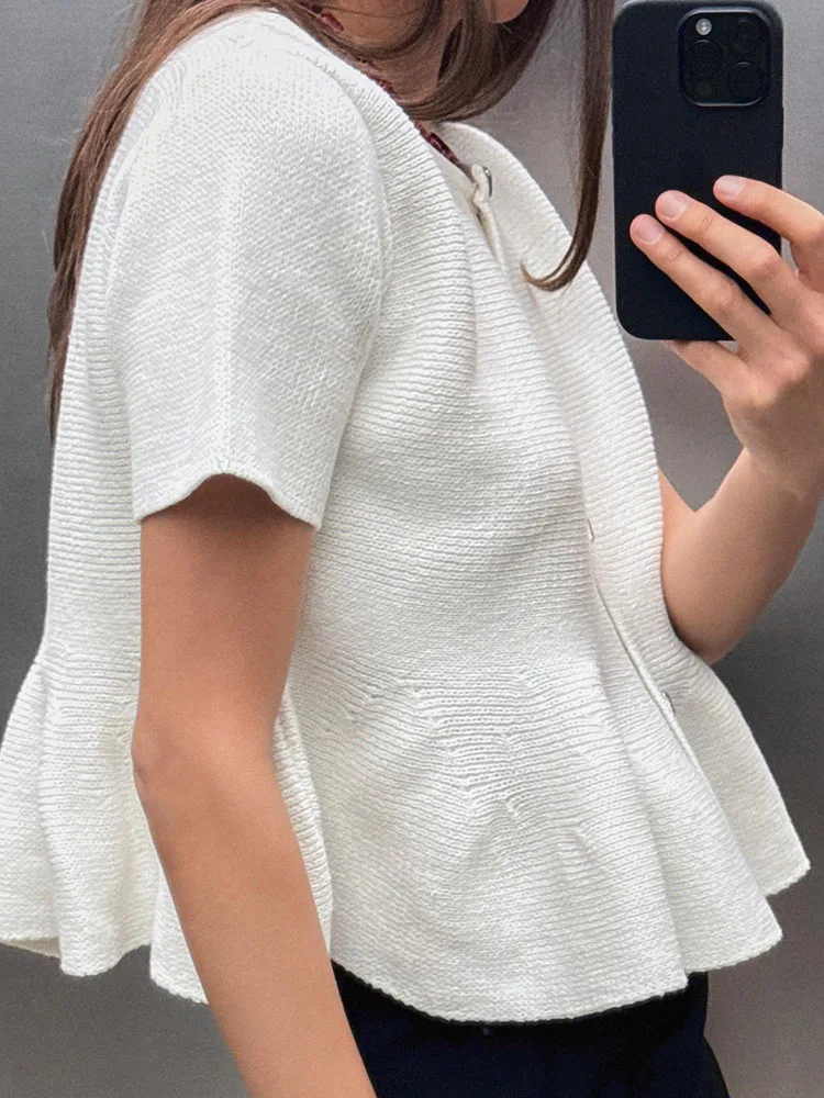 Spring 2025 New Women's Faion ort Skirt Knitted Jaet round Ne ort Sve Commute Sle Outerwear 43303 72