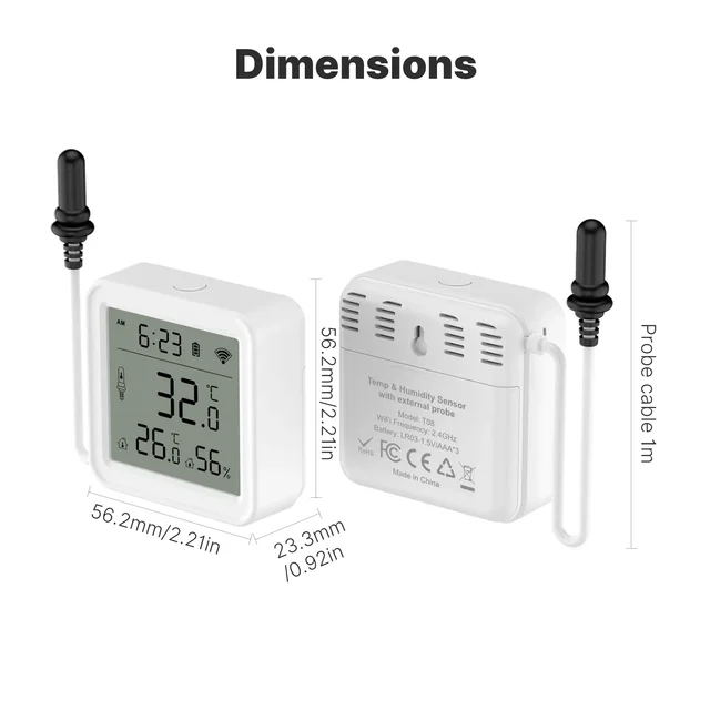 Smart WiFi Temperature Humidity Sensor by MOES, 1M External Cable Probe, Tuya App Control, Compatible with Alexa & Google Home 6