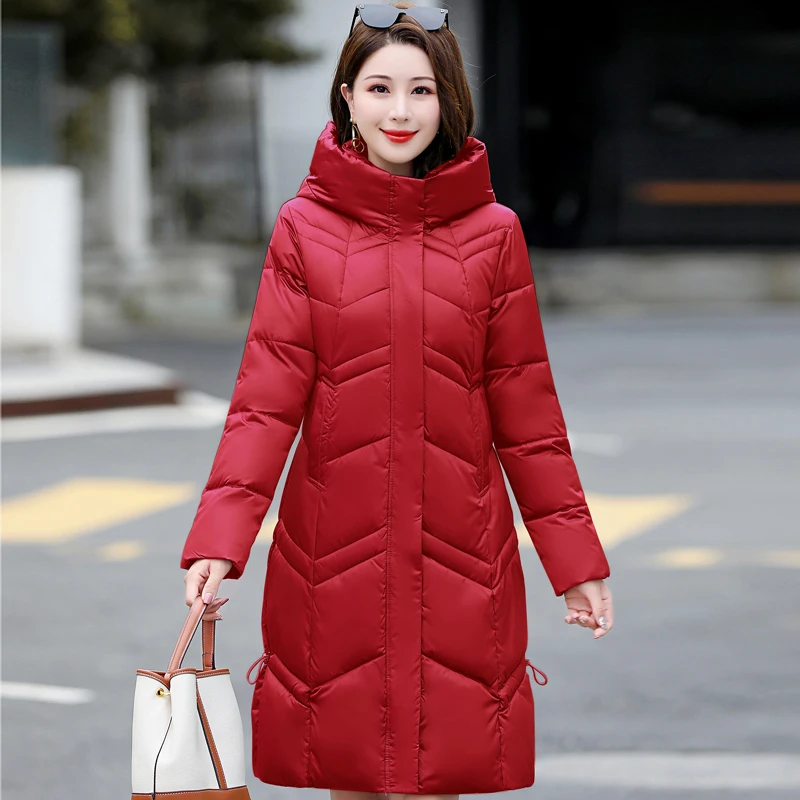 Chaqueta de Invierno para mujer, Parkas largas, y cálidas, informales, acolchadas, de algodón, color negro y rojo, 2022| | - AliExpress