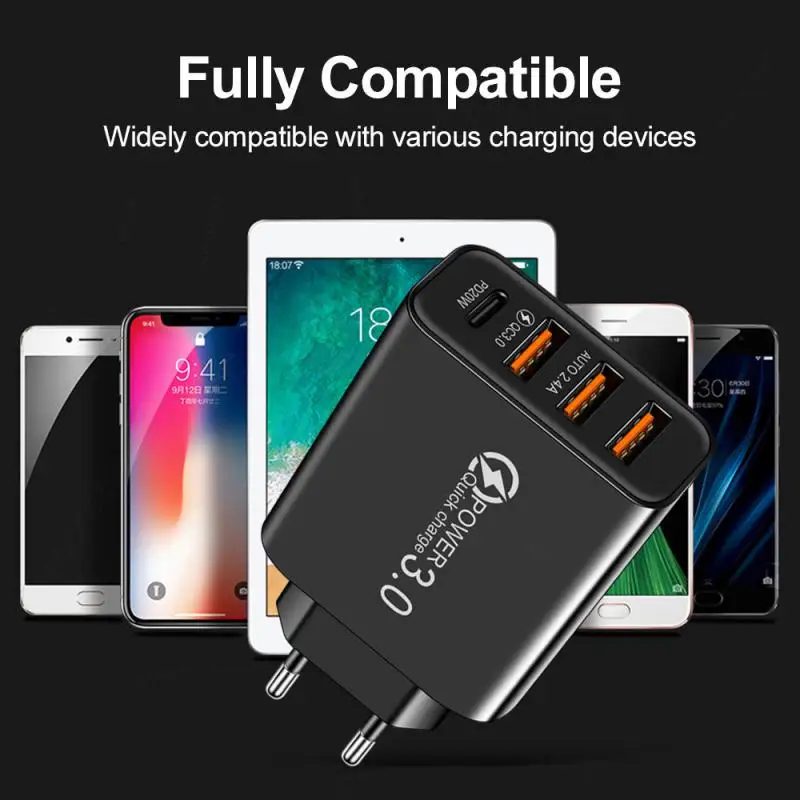 

Travel Charger 3usb + Type-C Charging Head European Standard Black White Multi-Port Mobile Phone Charging Head Suitable For USB