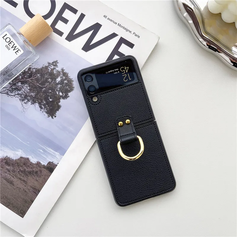 thumbnail image 1 of For Samsung Z Flip 1 2 3 Case With Ring Buckle Retro PU Leather Shockproof Phone Case For Samsung Galaxy Z Flip 4 5, 1 of 4