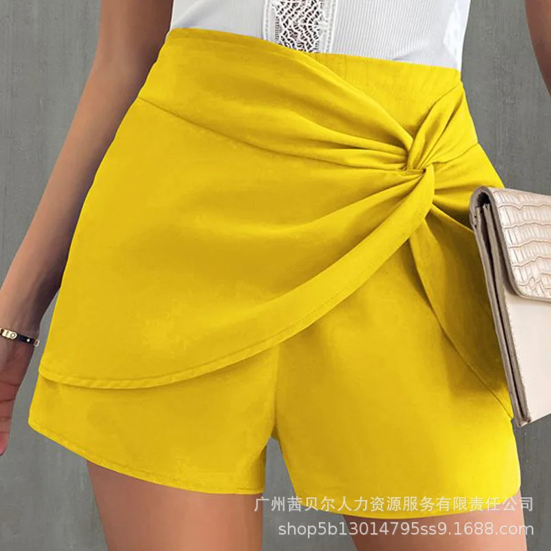 

Wepbel Summer High Waist Twist Front Shorts Women Summer Casual Streetwear Short Pants Straight Solid Color Fashion Shorts