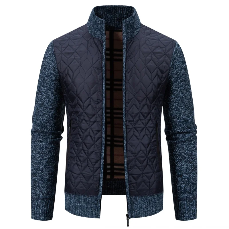 Men's Autumn and Winter Plus Stand-up Collar Zipper Knitted Cardigan Men's Colorful Jacket Trendy Fashion Warm Sweater Jacket 2
