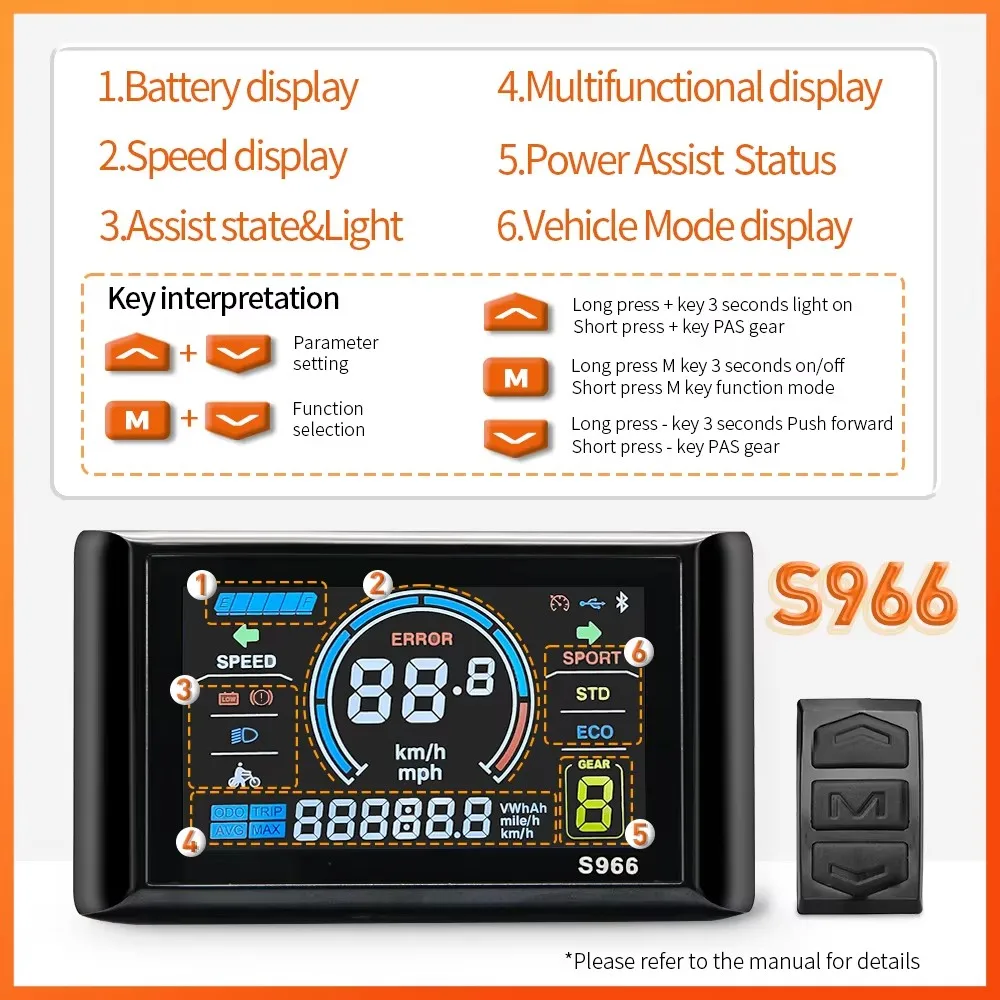 48-72V E-바이크 사인파 컨트롤러(S966-NFC 디스플레이 포함) 60A 1500W/2000W/3000W 컨트롤러 트라이 모드 E-스쿠터 개조 키트