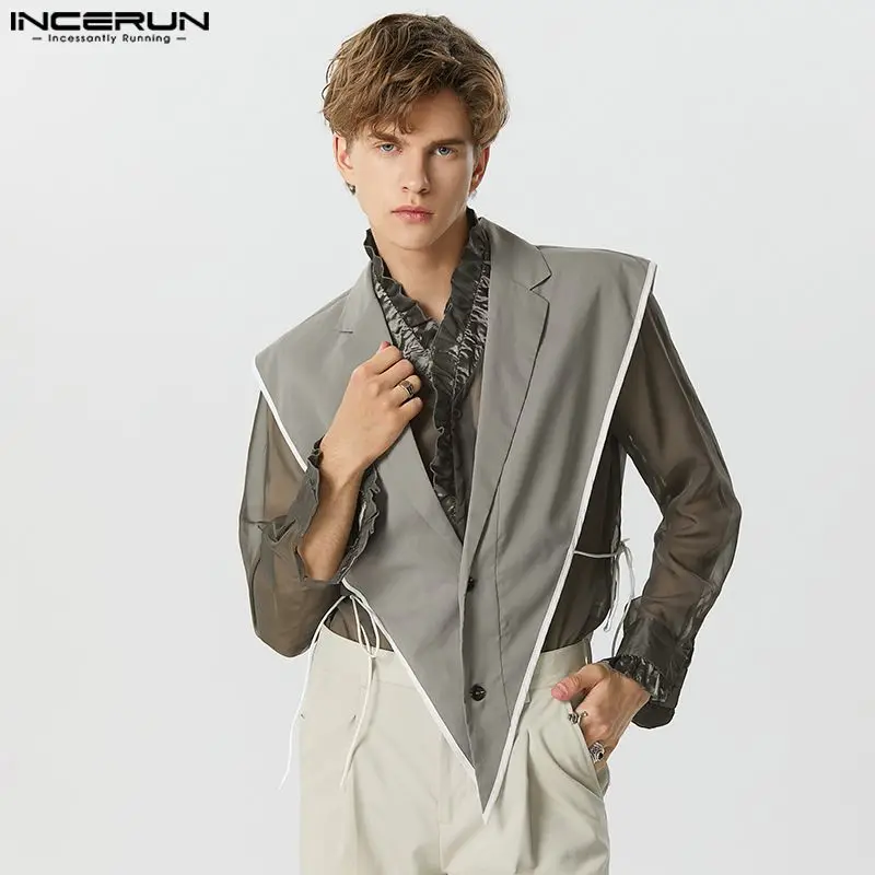 

INCERUN Tops 2023 American Style Men's Side Hollowed Pointing Hem Design Tank Tops Casual Streetwear Solid All-match Vests S-5XL