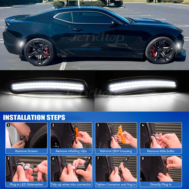 thumbnail image 2 of Dynamic Green LED Side Marker Lights For Chevy Camaro 2016-2023 - Smoked Lens Pack Of 4 2 of 10