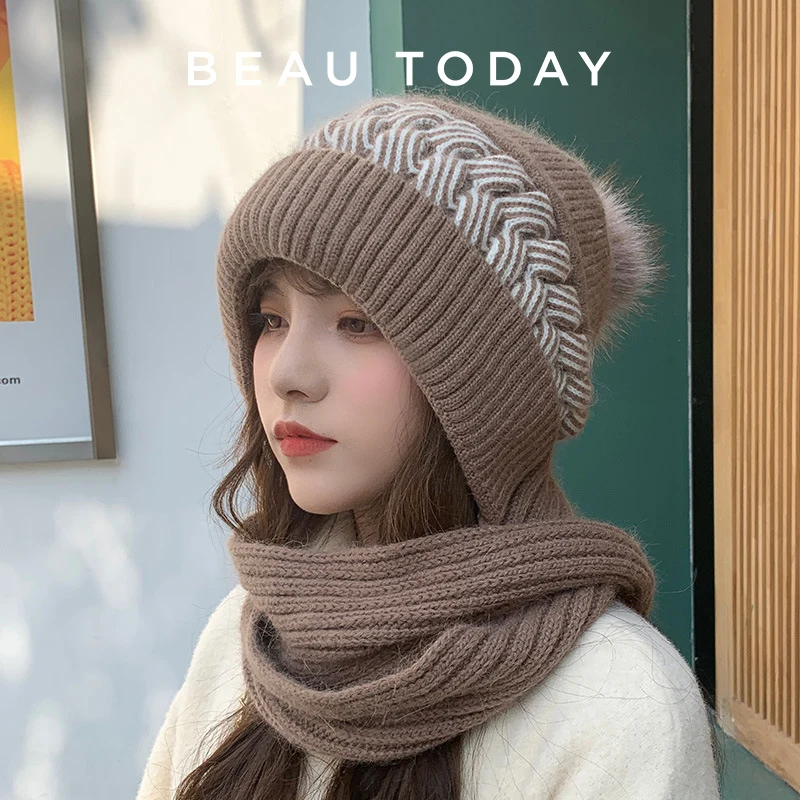 

BEAUTODAY Wool Hats Women Polyester Fibre Winter Warm Ear Protection Versatile Ladies Accessories Handmade H16