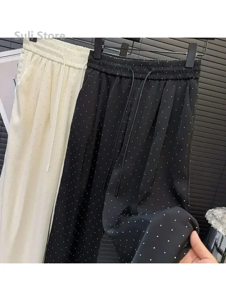 2024 새로운 봄 여름 여성 바지 하이 엔드 구슬 느슨한 스트레이트 바지 Pantalones Mujer 한국 패션 streetwear