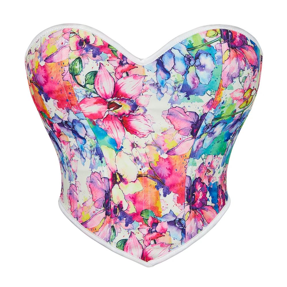 

Colorful Bustier Crop Top Bare Shoulder Overbust Corset Lingerie Summer Side Zip Korset