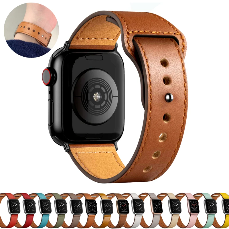 

Leather strap For Apple watch band 44mm 40mm 42mm 38mm wrist watchband bracelet for correa iWatch serie 3 4 5 6 se 7 41mm/45mm