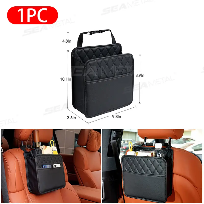 BLALION Multifunctional Car Seat Storage Bag Leather Storage Bag Garbage Bag Hanging Storage Bag Suitable For Most Car Models - Image 7