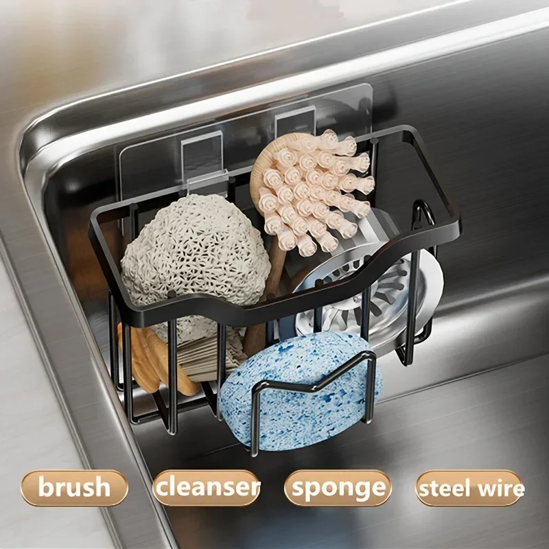 

Kitchen Sponge Storage Rack Sink Drain Rack Shelf Cloth Pot Brush Holder Bathroom Cleaning Sponge Toothbrush Rack Hooks