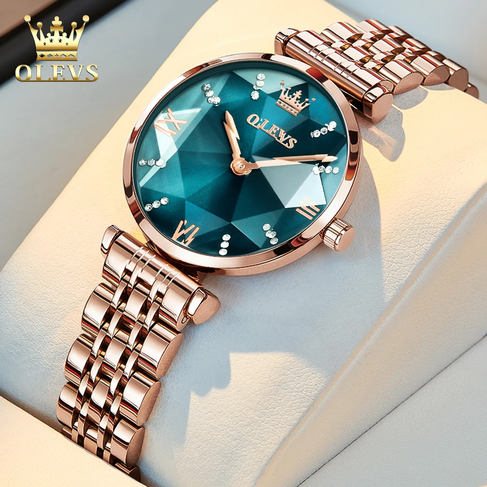 OLEVS 6642 Quartz Dress Wristwatch Rhombus Mirror Waterproof Watch For Women Diamond Roman Scale Stainless Steel Luxury Watches