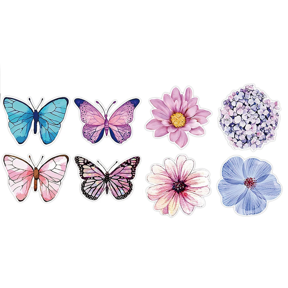 Colorful Butterfly Flower Stickers - 8 Unique Designs for Party Decorations and Scrapbooking