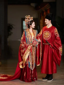 Yourqipao Song Hanfu Wedding Clothes Traditional Xiuhe Wedding Dress Ancient Chinese Wedding Gowns Couple Bridal Dresses