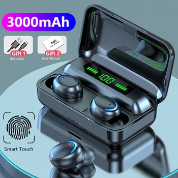 TWS 블루투스 5.1 이어폰, 2200mAh 충전 박스, 무선 헤드폰, 9D 스테레오 스포츠 방수 이어버드 헤드셋, 마이크 포함