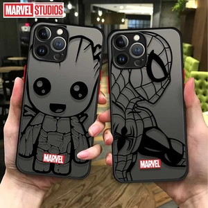 Чехол для телефона Apple iPhone 11, 12, 13, 14, 15 Pro, 15 Pro Max, 15 Plus, XR, 12mini, 13mini, прозрачный, Marvel, Грут, паук, Железный человек, студия