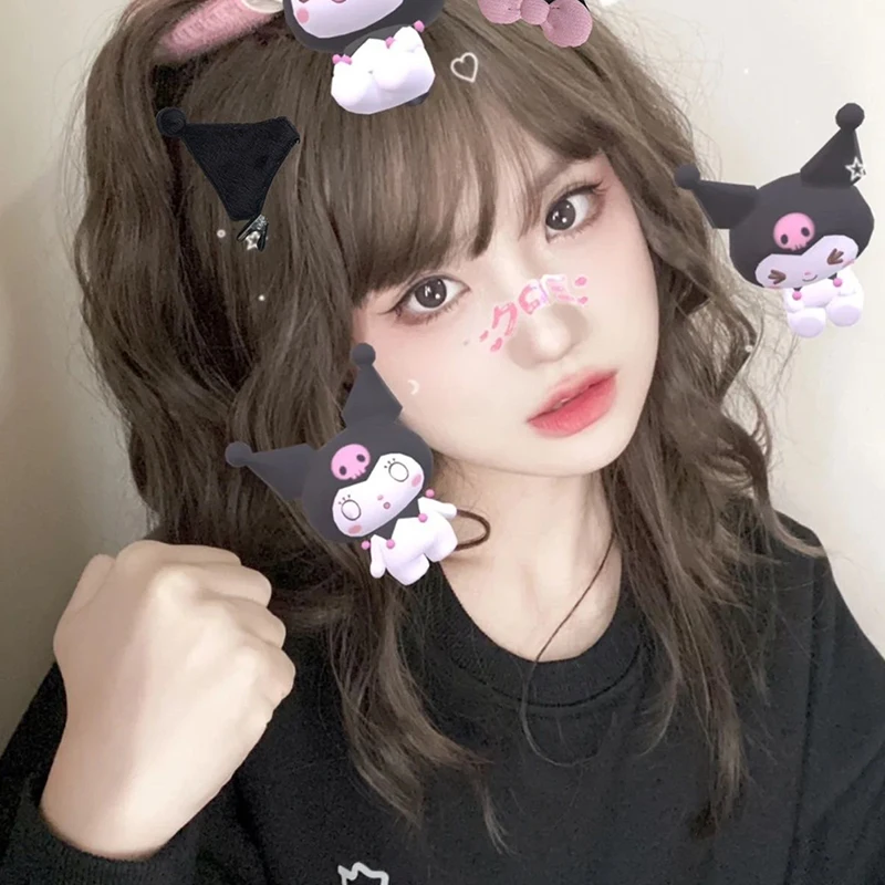 

2 шт. милые Мультяшные зажимы для волос Kuromi зажимы для волос с милым бантом боковые заколки аксессуары для волос головные уборы для девочек Подарки На Хэллоуин