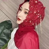 Luxury Muslim Wedding Hijab Scarves Embroidery Turban Hats Tassel Caps Malay Head Wrap For Women Beanie Dubai Islamic Head Scarf 2