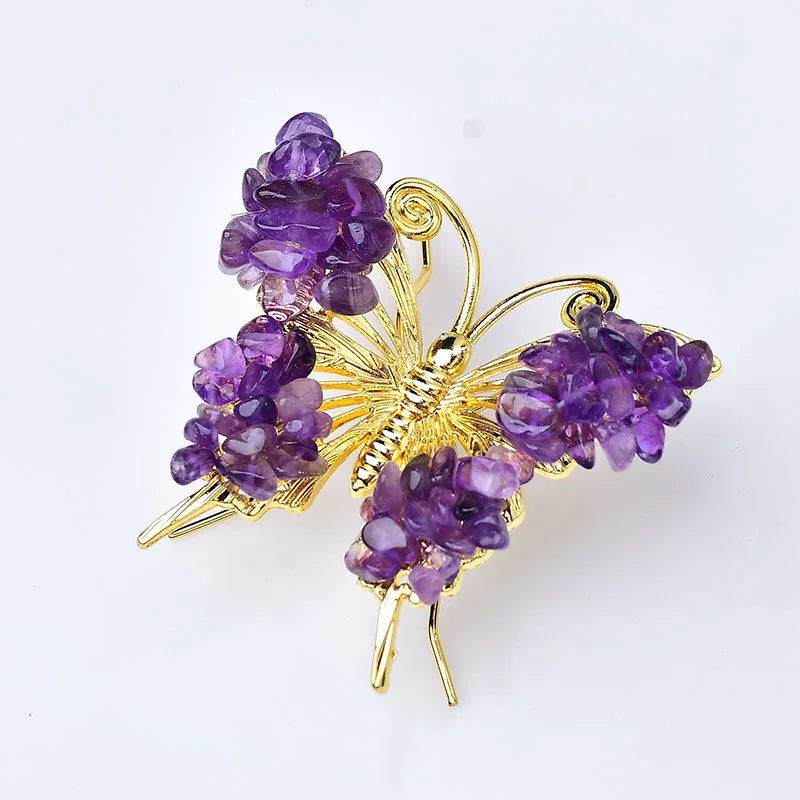 

1pc Natural Amethyst Butterfly Energy Purple Gem Gold Wire Butterfly Raw Quartz Reiki Polished Crafts Small Home Decor DIY Gift