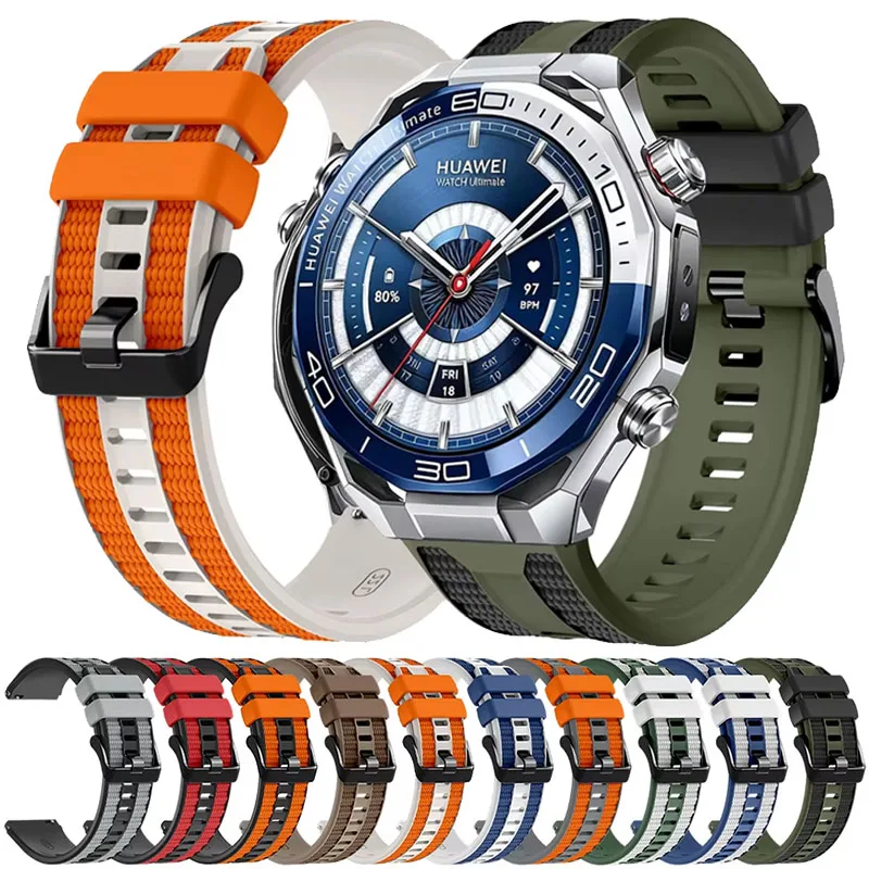 Dual-Color Breathable Silicone Watch Band Strap, 22mm