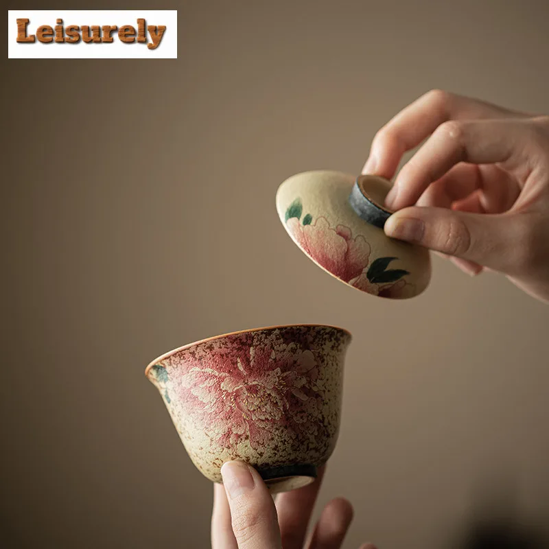 120ml Blue And White Flint Red Peony Gaiwan Elegant Tea Tureen Tea Bowl With Lid Kit Tea Maker Cover Bowl Kung Fu Tea Set Craft